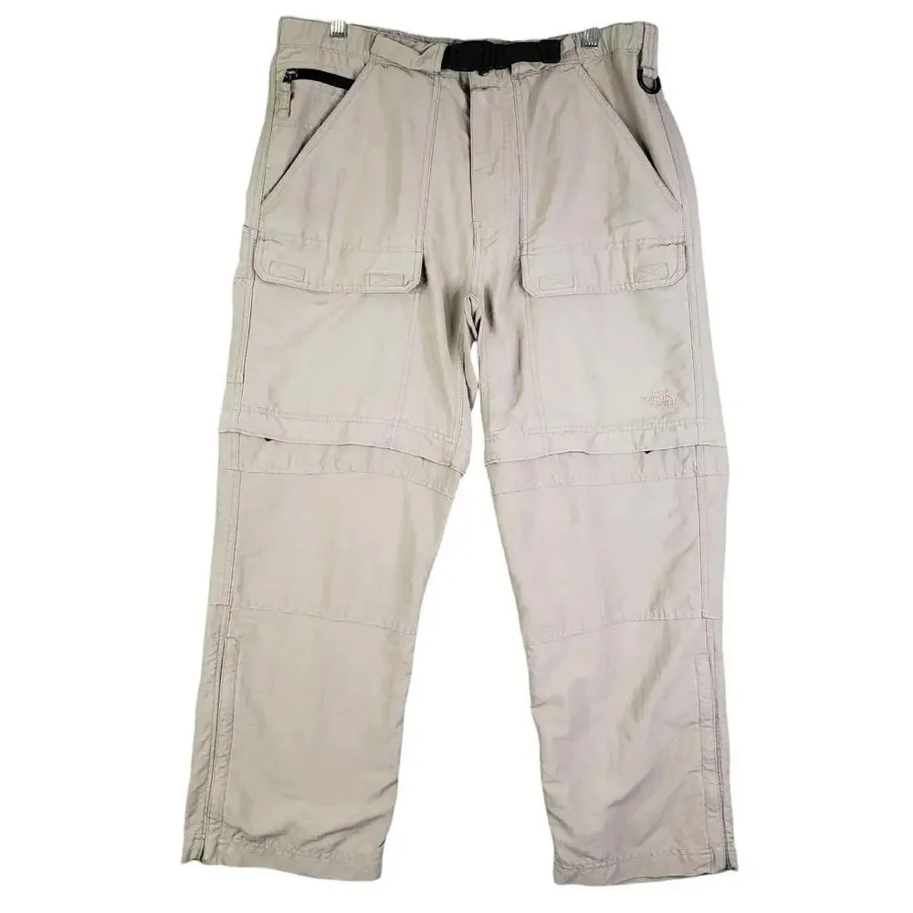 The North Face Mens Pants Medium M Khaki Convertible Zip Off Cargo Belted Nylon